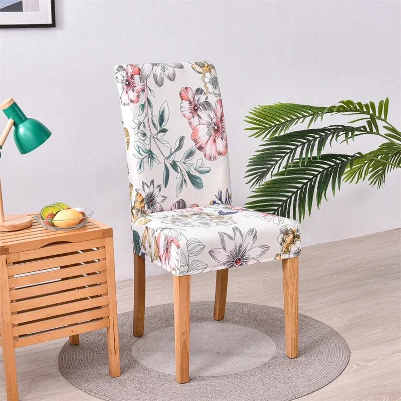 Dining Chair Covers Floral Printed Chair Slipcovers AntiDirty Seat Protector For Banquet Wedding Kitchen 1/2/4/6Pcs Elactic
