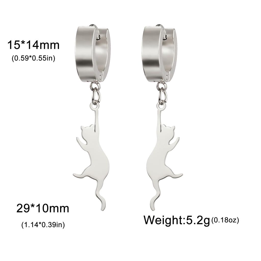Jumping Cat Swinging Earrings Women's Stainless Steel Long tassel Earrings Fashion Earrings Cute Animal Jewelry Gifts