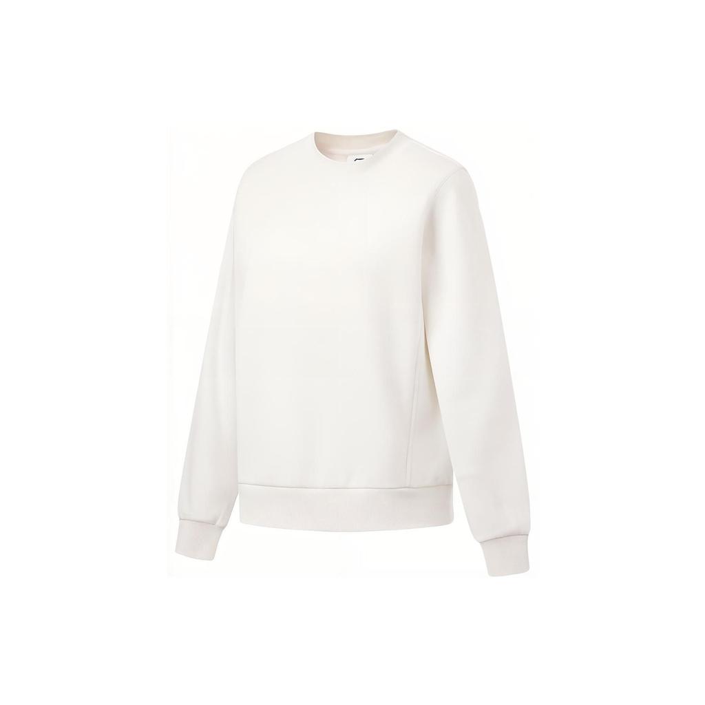 Li Ning Fitness Series Solid Color Casual Crew Neck Warm Pullover Sweatshirt Women Sweatshirt Champagne-White AWDT782-3