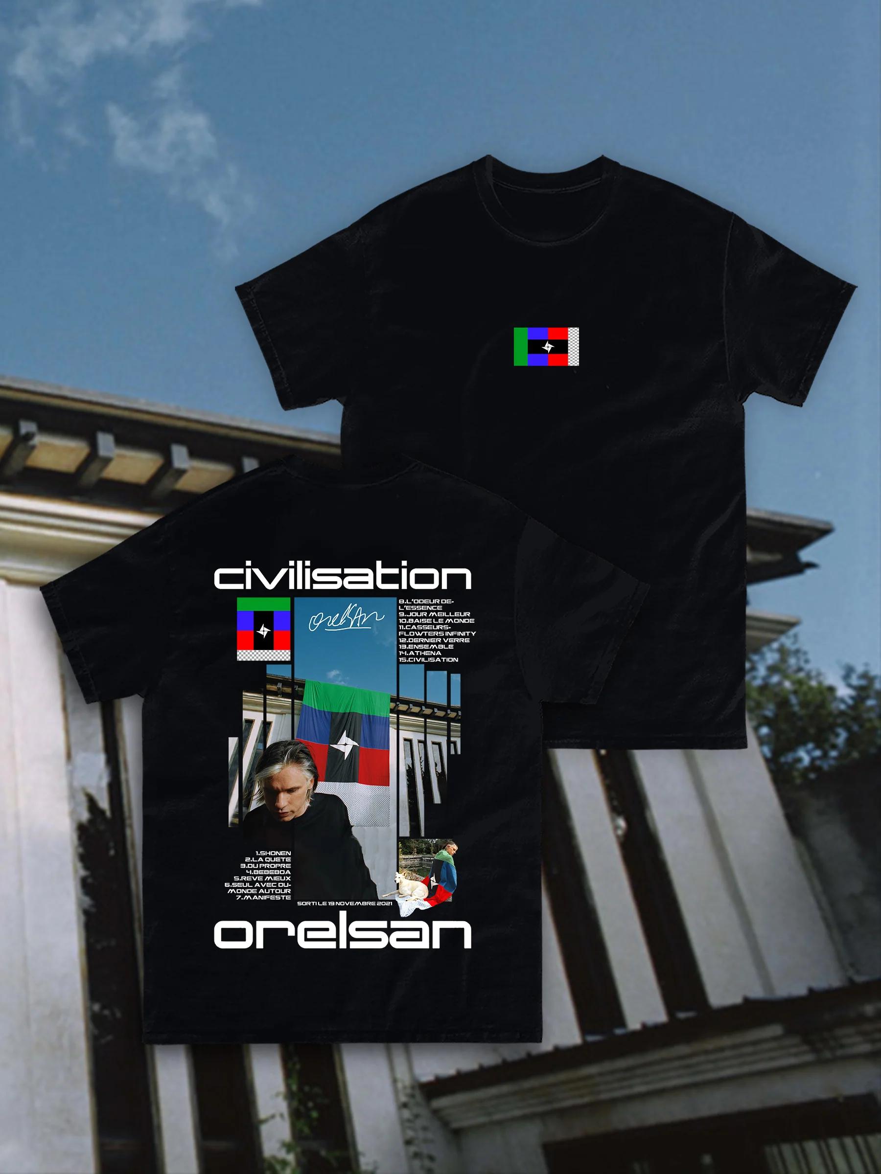 

Rapper Orelsan Civilisation Album Graphic T Shirts Unisex Casual Soft Cotton Tshirt Unisex Women Hip Hop Fashion Pop Music Tshirt 4XL