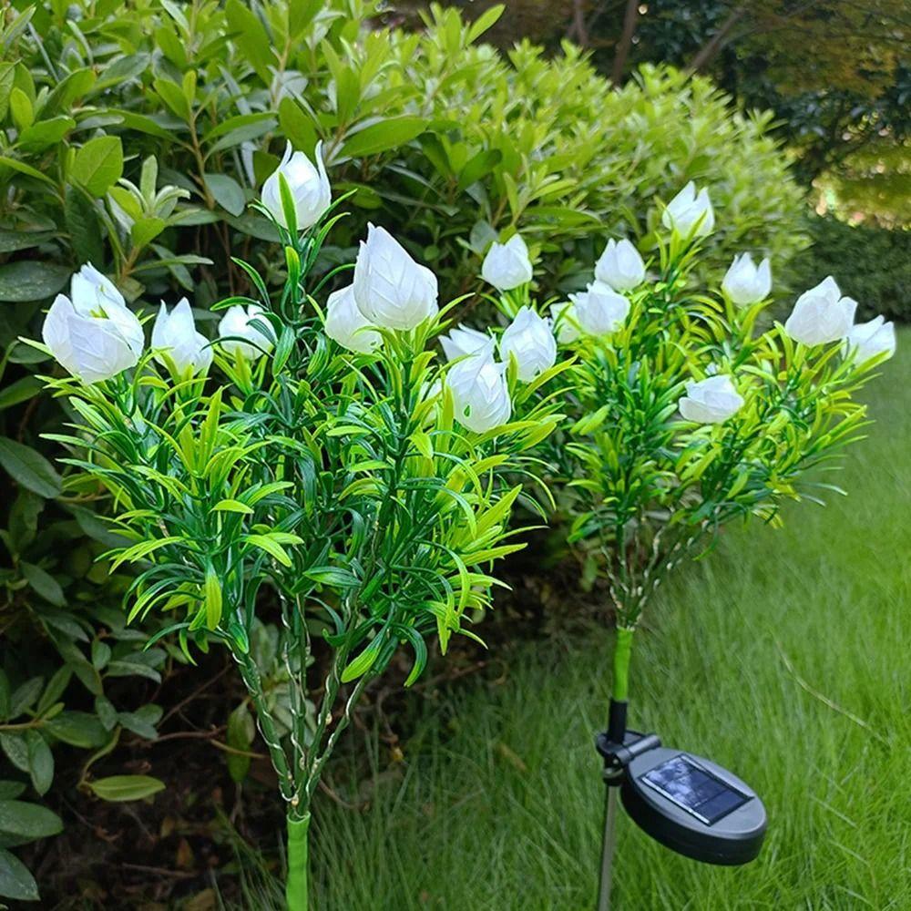 Gardenia Flower Solar Artificial Flower Light Realistic Multi-Color Changing Waterproof Landscape Lamp Colorful Light