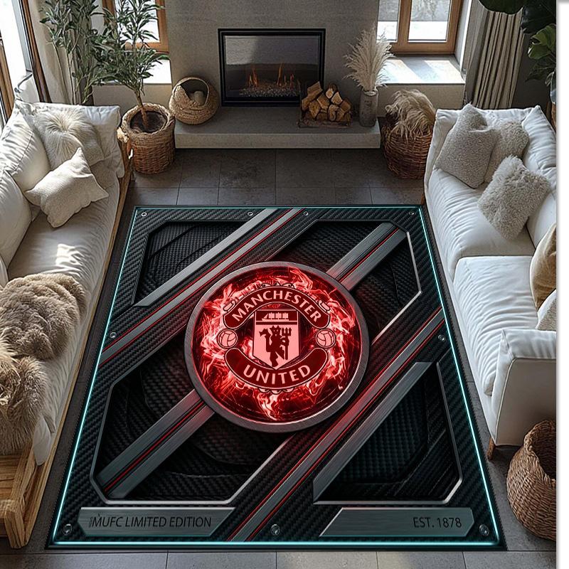 Tappeto in Flanella Stampato Manchester United Antiscivolo Morbido Poliestere Tappeto per Pavimento Tappetino Decorativo per Interni per Camera da Letto Soggiorno Divano