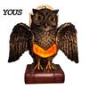Small Bedside Lamp Table Night Light with Golden Owl, Farmhouse Retro Desk for Living Room Bedroom Office, Rustic Nightstand Reading Corner