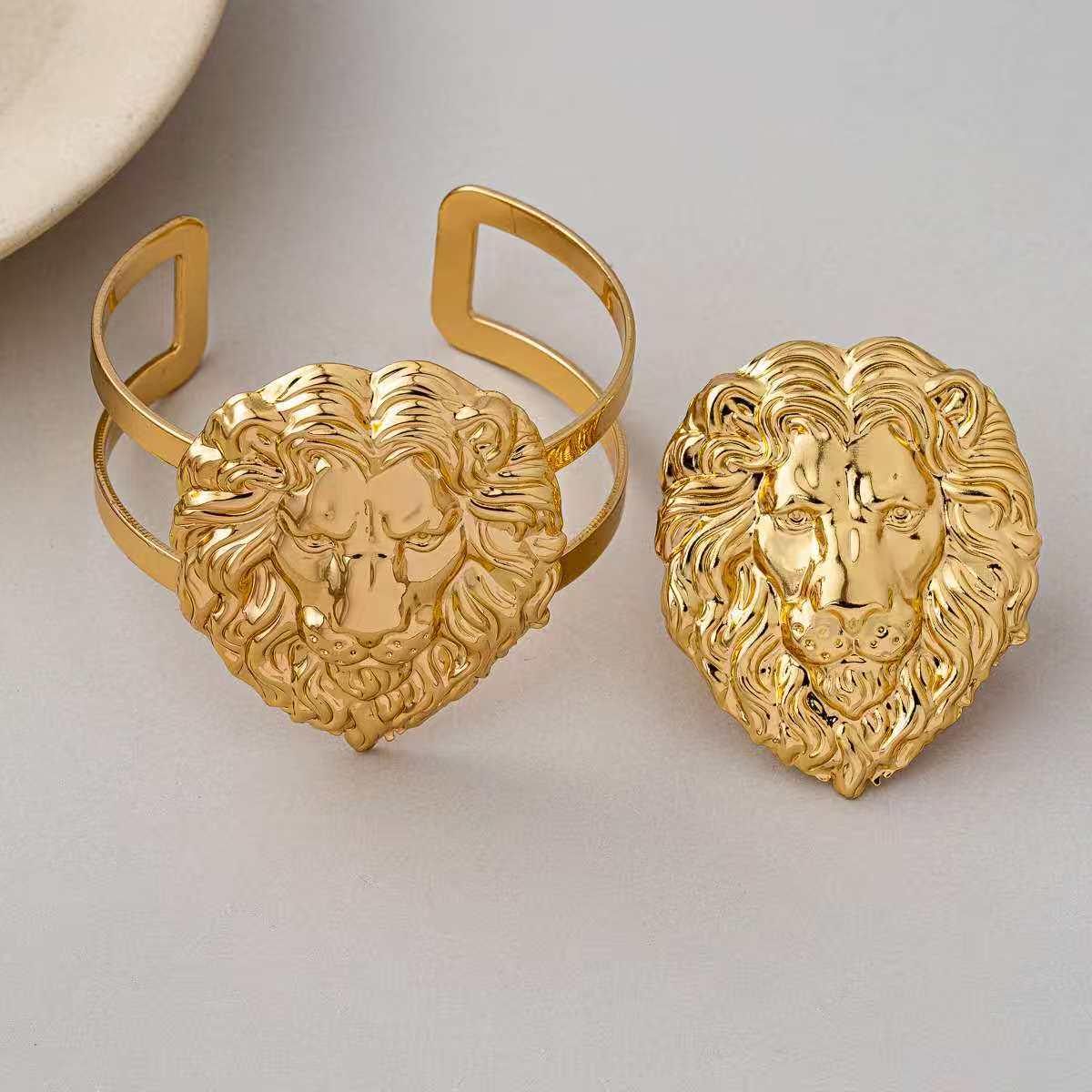 Ретро Металлическое Кольцо с Головой Льва – Регулируемое, Прочное, Европейский/Американский Стиль
