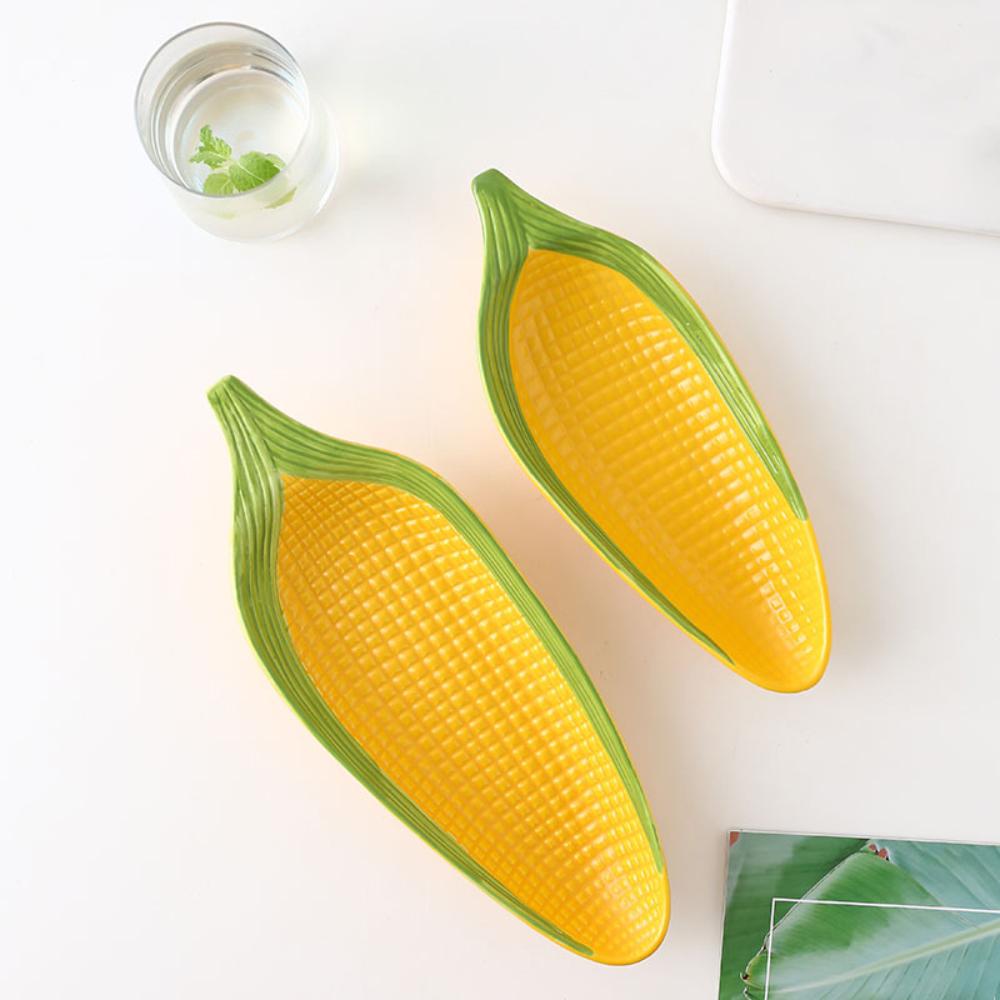 Creative Ceramic Plate Cute Corn Shape Hand-Painted Relief Living Room Restaurant Homehold Dinnerware Fruit Snacks Nuts Plates