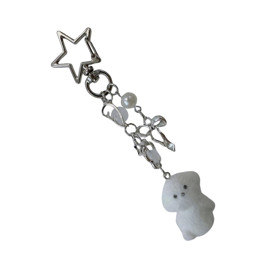 Delicate Keychain With Beaded Detail Alloy Keyring Women Bag Accessory Fashion Dog Pendant Ornament For Everyday Use