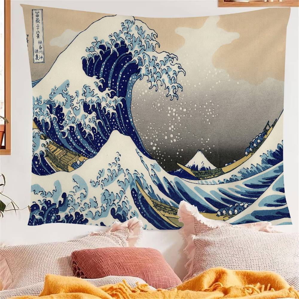 great wave Kanagawa Anime Tapestry Hippie Flower Wall Carpets Dorm Decor Wall Hanging Home Decor
