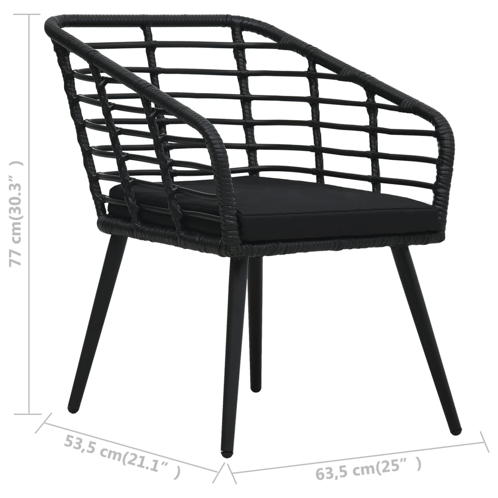 Garden Chairs 2 pcs with Cushions Poly Rattan Black
