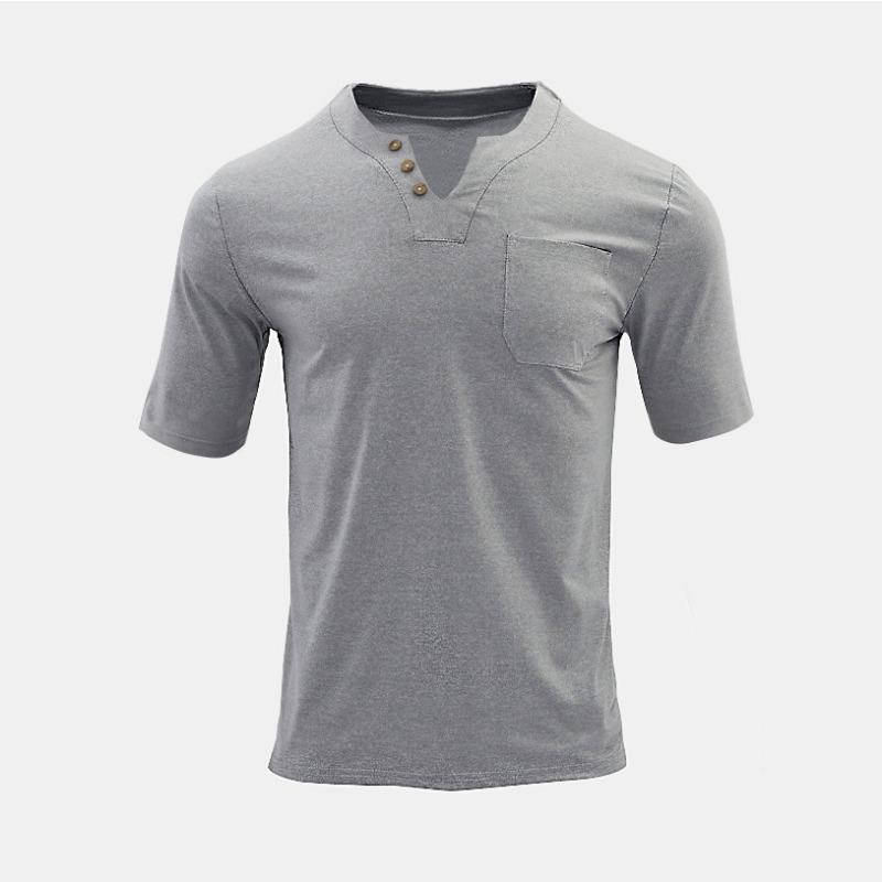 

Men Henley Neck Short Sleeve T Shirt With Pocket Casual Breathable Summer Basic Top for Men S серый