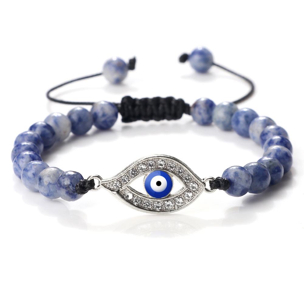 Devil's Eye Round Bead Bracelet with Plated Alloy Woven Cord