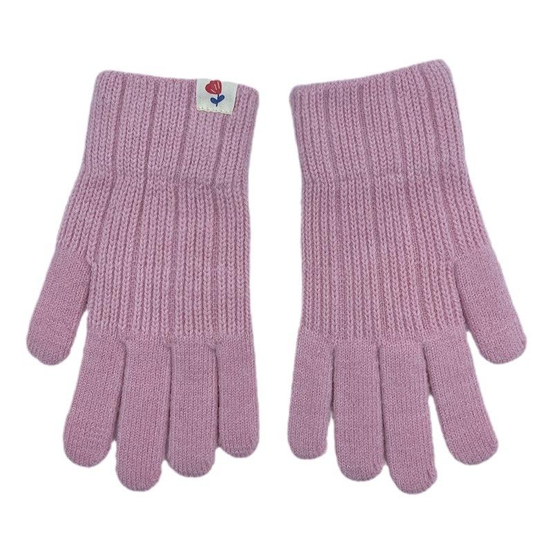 Warm Gloves for Men and Women In Autumn and Winter Solid Color Simple Versatile Woolen Knitted Brushed Thickened Five Finger Split