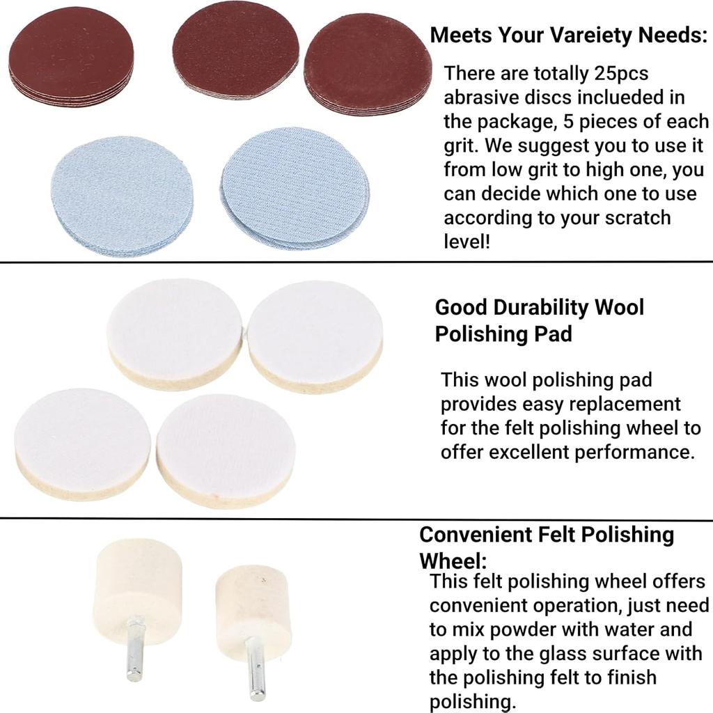 Windshield Scratch Remover Set Glass Polishing Kit Abrasive Discs Polish Pads for Any Windscreen Rear or Side Windows