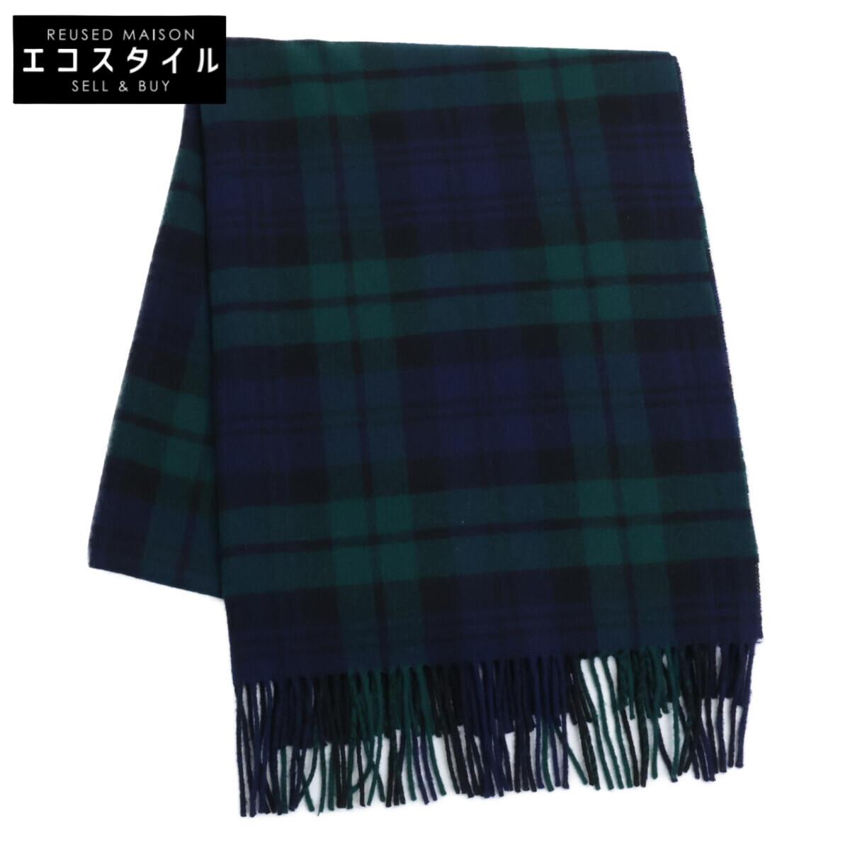 

JOHNSTONS [Excellent condition] Tartan cashmere fringe stole / Scarf Navy / GreenUsed