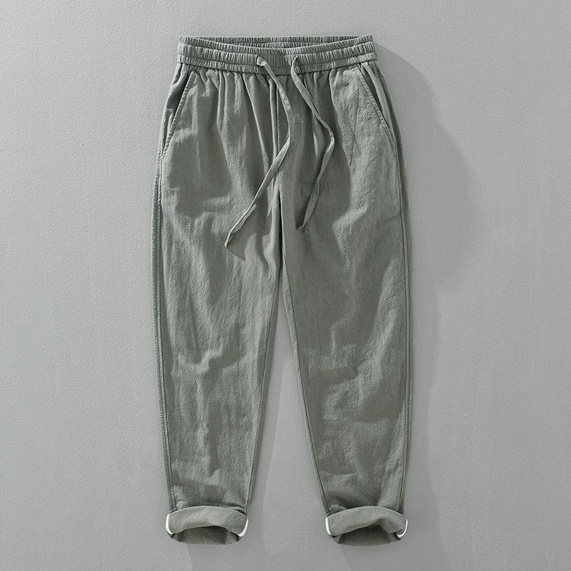 Men s Casual Cotton Pants, Japanese Style, Loose Fit, Breathable, Thin Workwear Pants for Summer Light Green(Pleated 1342) M