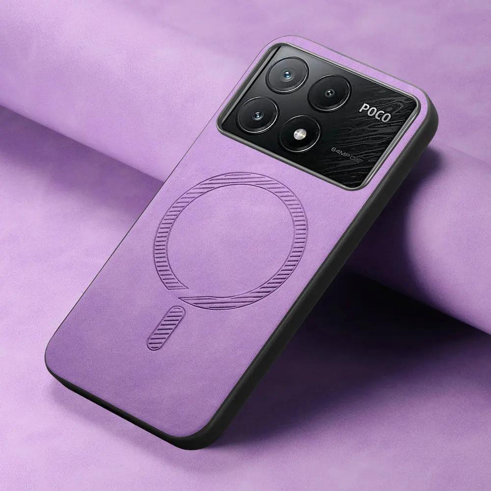 

Для Poco F6 Pro 5G 2024 Magsafe Case Leather Back Shell Xiaomi Poco X6 Pro X 6 F PocoX6 Bumper Cover Wireless Charge Phone Capa Poco F6 Pro фиолетовый