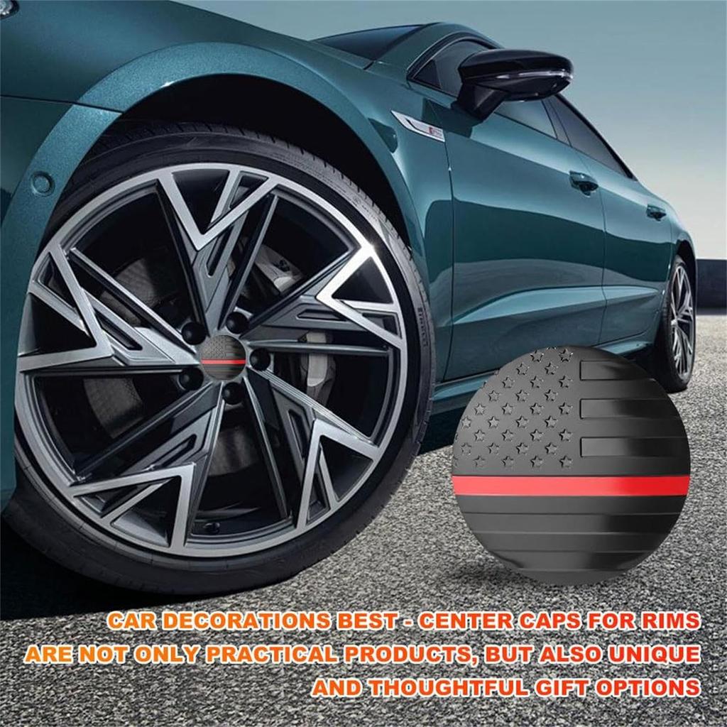 Gevrkjenp Flag Wheel Center Cover, Hub Wheel Center Sticker - 4 Pcs Aluminum Alloy