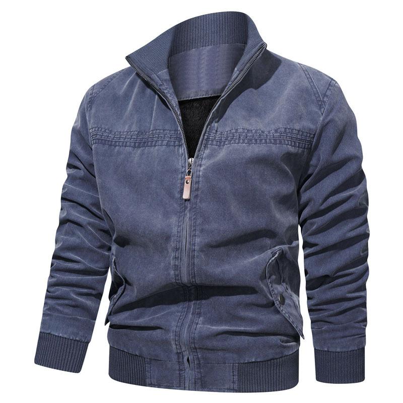 

Autumn and Winter Men s Jacket Washed Cotton Stand-up Collar Middle-aged Jacket XXXL синій