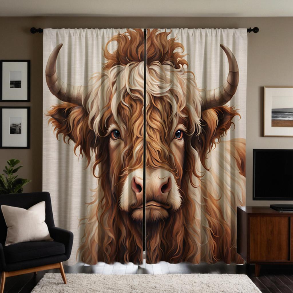 2pcs HD prairie yak decorative curtain Yellow tie digital printed curtain Home decoration style Decoration living room bedroo