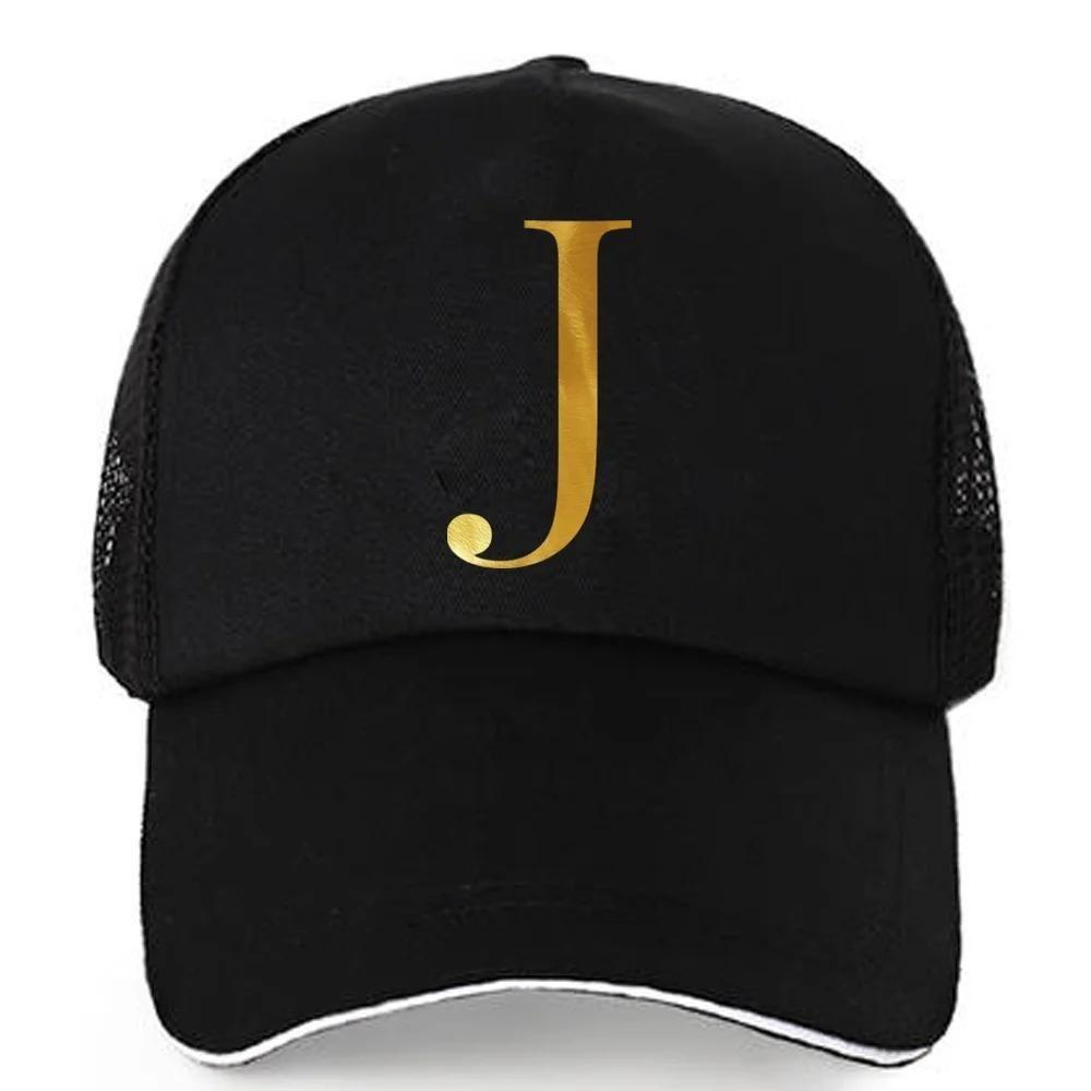 1pc AmaBe Hip-Hop Baseball Cap with Golden Letter Print, Adjustable Hook & Loop Closure, Breathable Mesh Back, Lightweight Stret