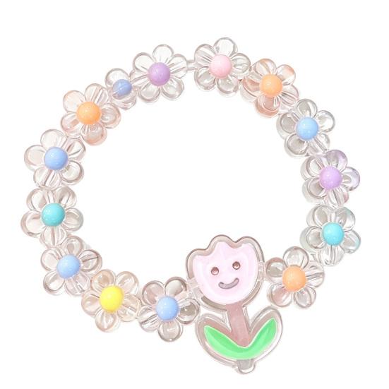 Bracelet for Kids, Macaron Color Beads Elastic Wristband, Cartoon Watermelon Lollipop Fried Egg Pendant Bracelet for Lightweight Gift Accessory