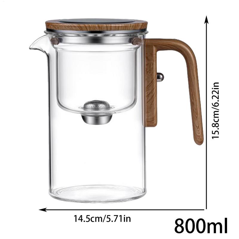 Wooden Handle Glass Teapot with Strainer for Loose Tea Simple Elegant Tea Water Separation Heat Resistant Teapot with Infuser