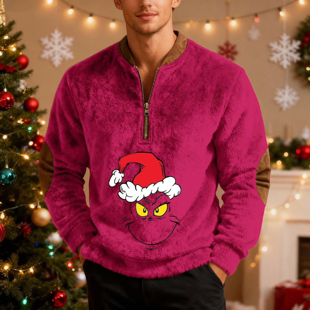 Mens Christmas Sweater Zip Up Sweatshirts Vintage Knit Graphic Sweatshirt Xmas Stand Collar Pullover