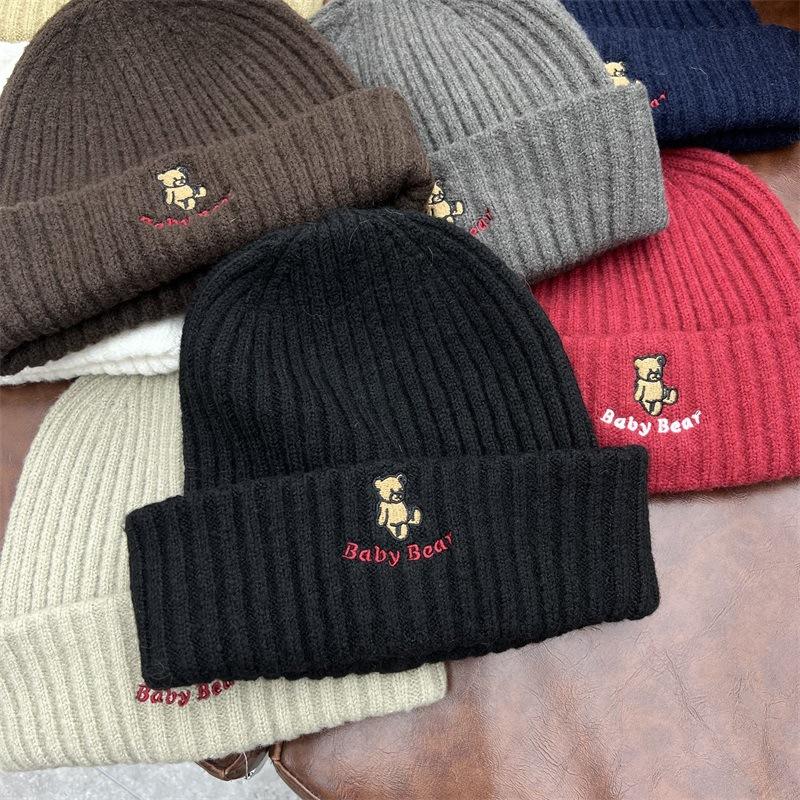 Winter Brief Stickerei Damen Wollstrickmütze großer Kopfumfang warm Ohrenschutz Kältemütze vielseitige Beutelmütze Tide