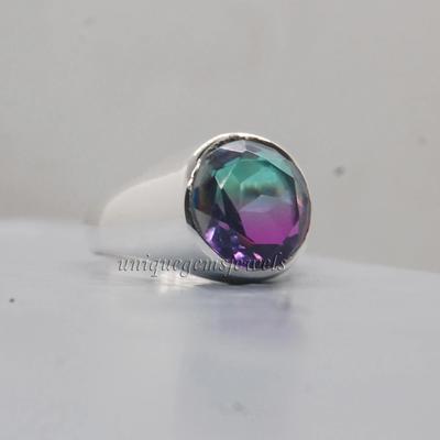 Round Purple Green Alexandrite Quartz Gemstone 925 Sterling Silver Ring, Unique Gift Handmade Solid Ring