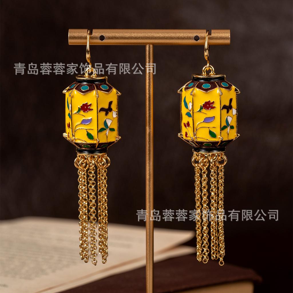 Chinese Style Enamel Drip Oil Earrings Niche New Design High-end Temperament Tassel Light Luxury Antique