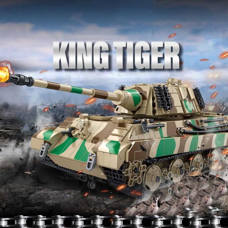 Military Model With figures World War II King Tiger Heavy Main Battle Tank Model Building Blocks Brick Puzzle Toys Gift 1974PCS