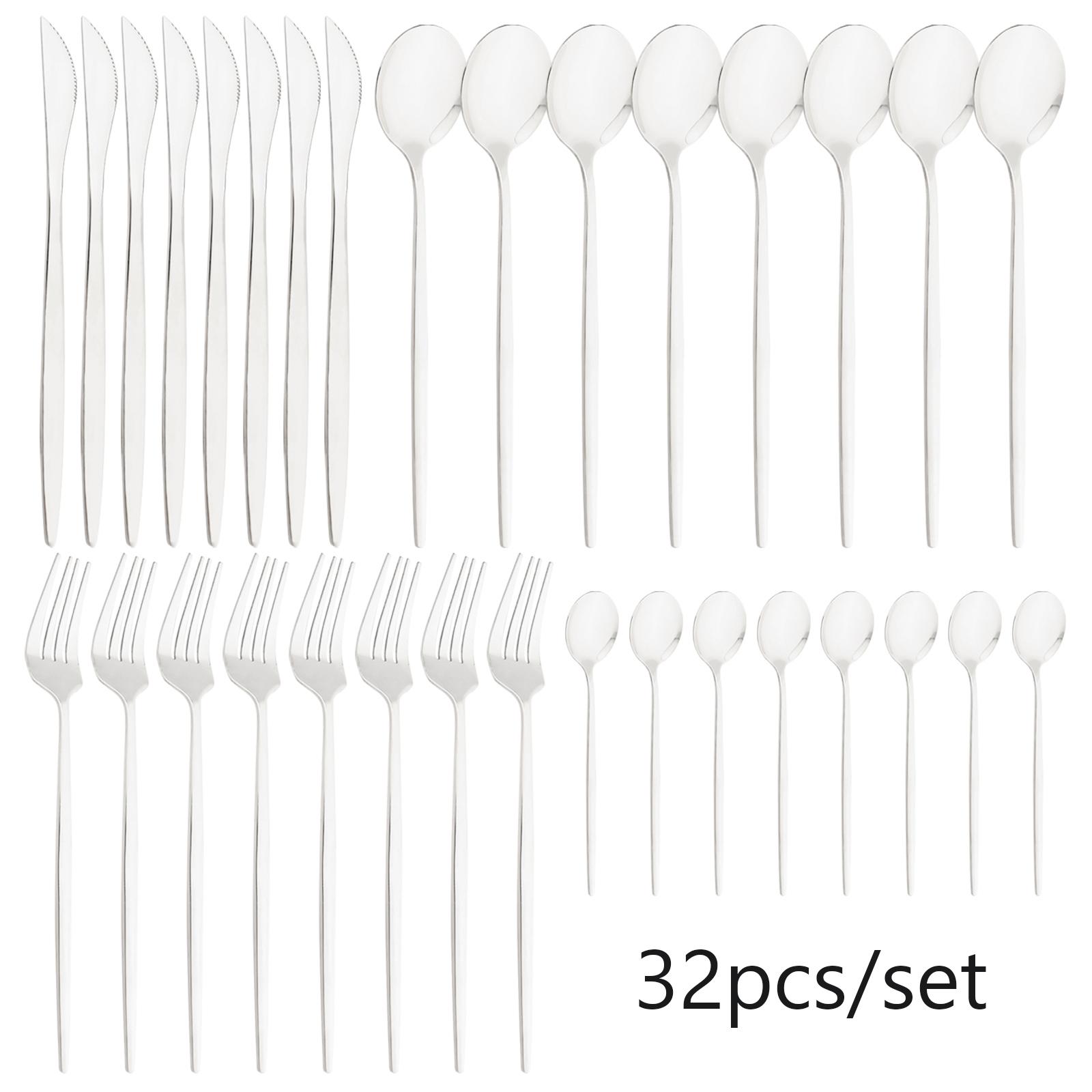 

32 шт., набор столового серебра из нержавеющей стали для 8 зеркал, золотые домашние столовые приборы, нож, вилка, ложка, чайная ложка, кухонная посуда серебряный