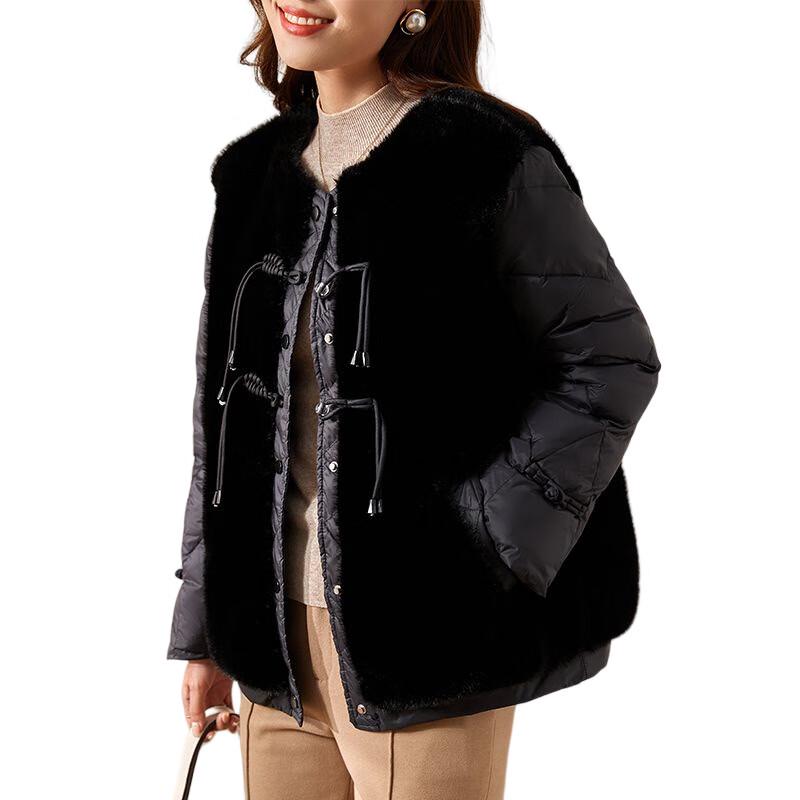 JIANHU Mid-Aged Women's Spliced Wool Blend Duck Down Winter Coat