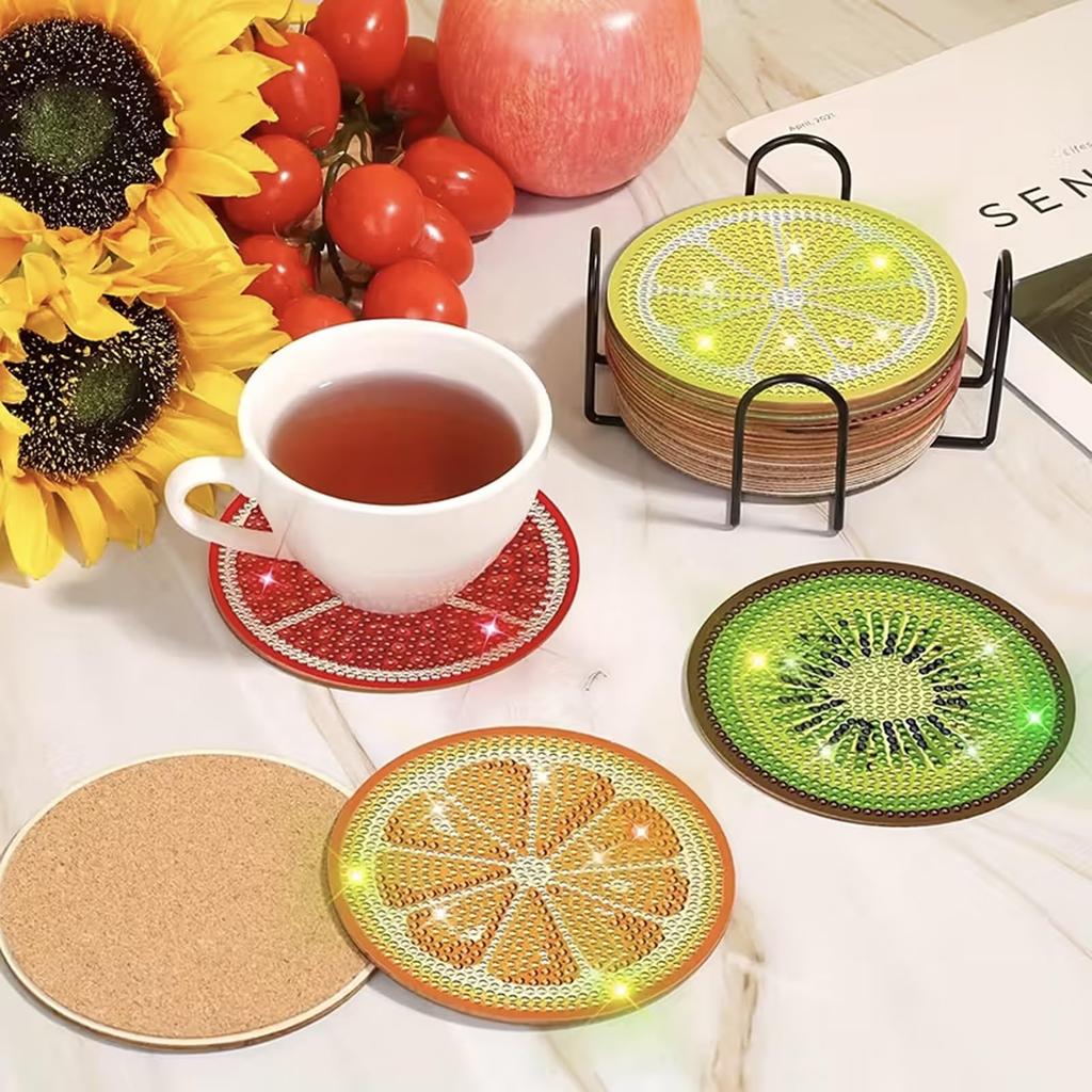 Amyaker Diamond Art 12 Fruit Coasters with DIY Beaded 5D Diamond Painting Coaster Craft Kit for and Arts and Crafts Supplies Kit, Holder, Coasters,