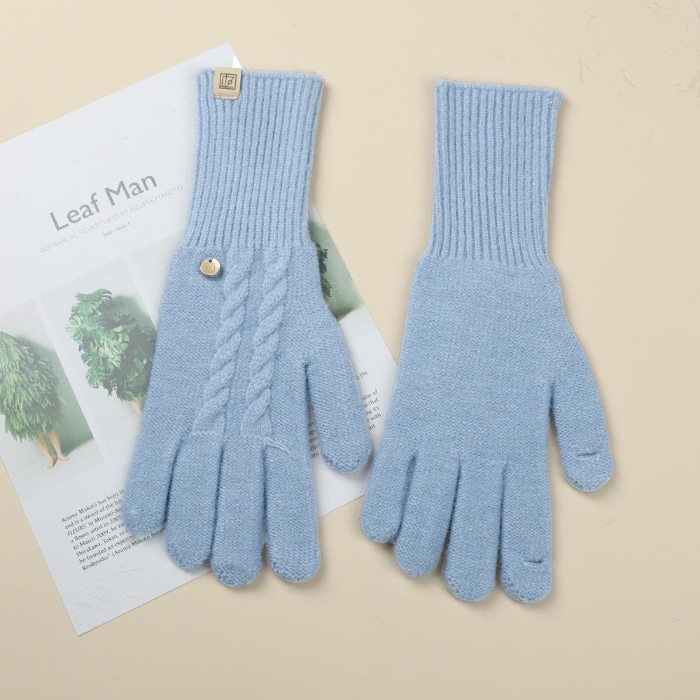 Gloves for Women In Autumn and Winter Thickened Warm Student Knitted Gloves Korean Cute Versatile Electric Bike Yarn Gloves