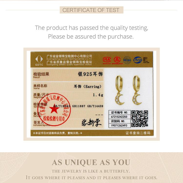 BAMOER 925 Sterling Silver Gilded 1Pair Shiny Zircon Moon & Star & Demon Eye & Butterfly & Lightning Earrings Buckle for Women Fine Jewelry