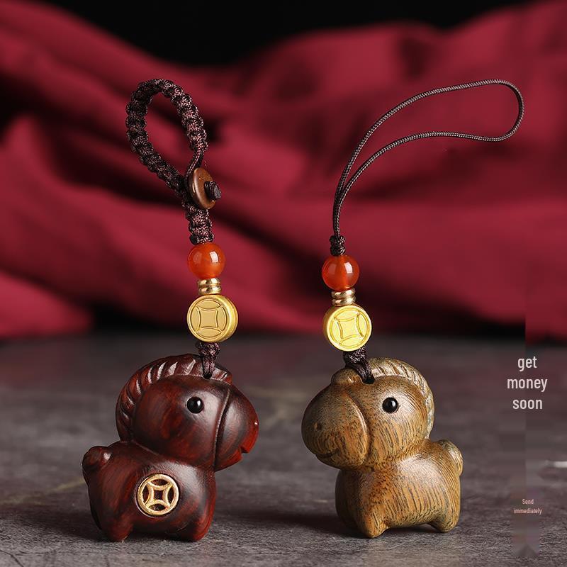 Sandalwood Zodiac Horse Carriage Keychain and Pendant