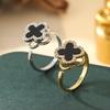 Korean Style Four-Leaf Clover Rotatable Ring with Mother-of-Pearl and Zircon Inlay