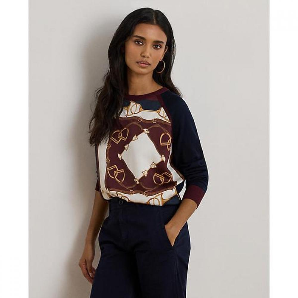 Lauren Ralph Lauren Equestrian Print Cotton Blend Sweater Wmlrswes6820