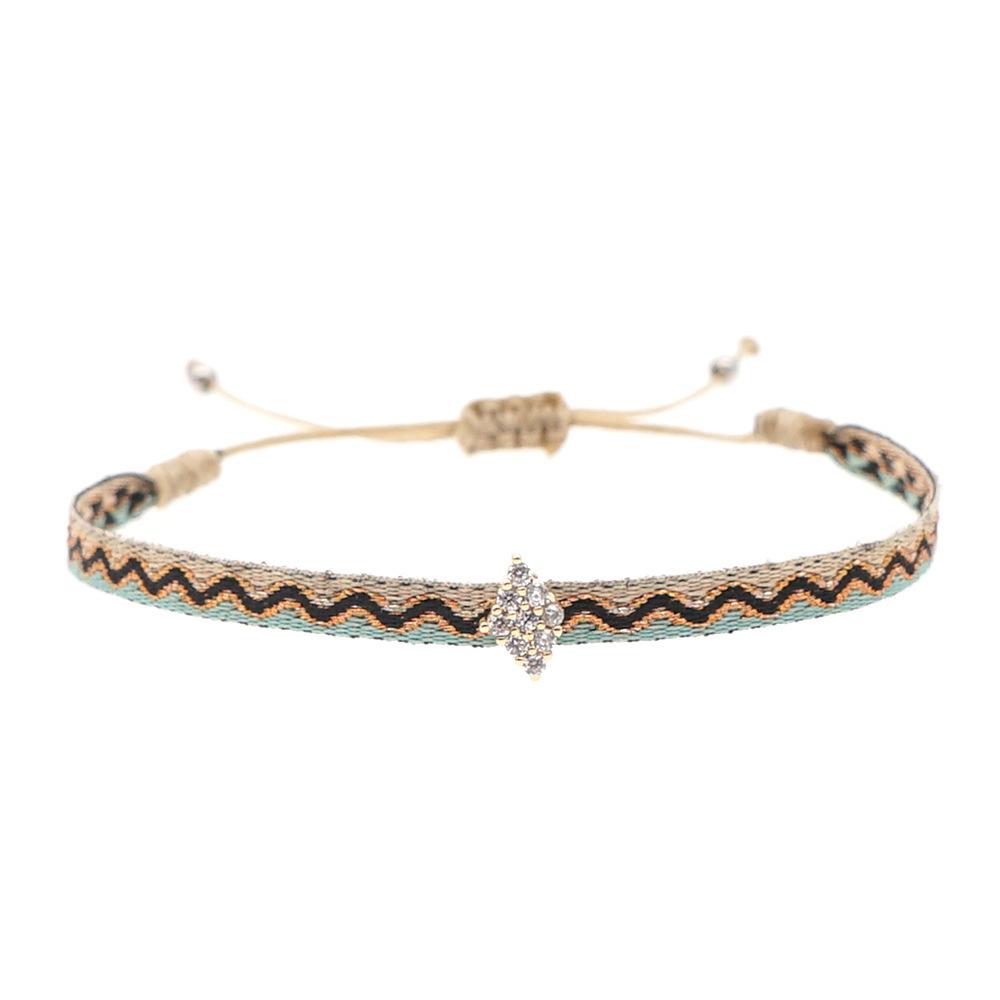 Retro Pattern Bohemian Spanish Court Hand-Woven Bracelet with Micro-Inlay