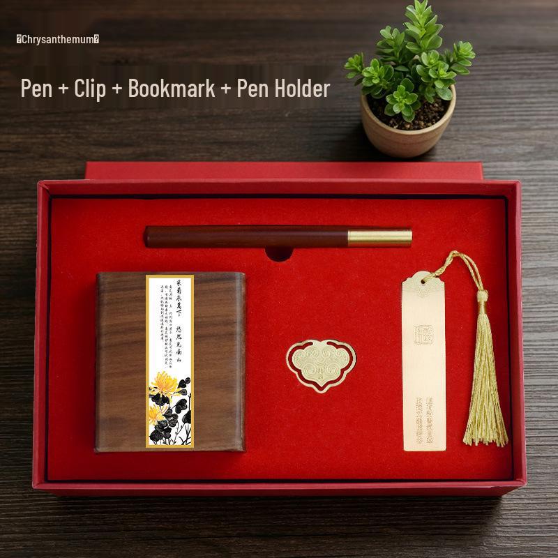 Chinese Solid Wood Pen Holder: Premium Desktop Ornament & Corporate Gift In Elegant Gift Box