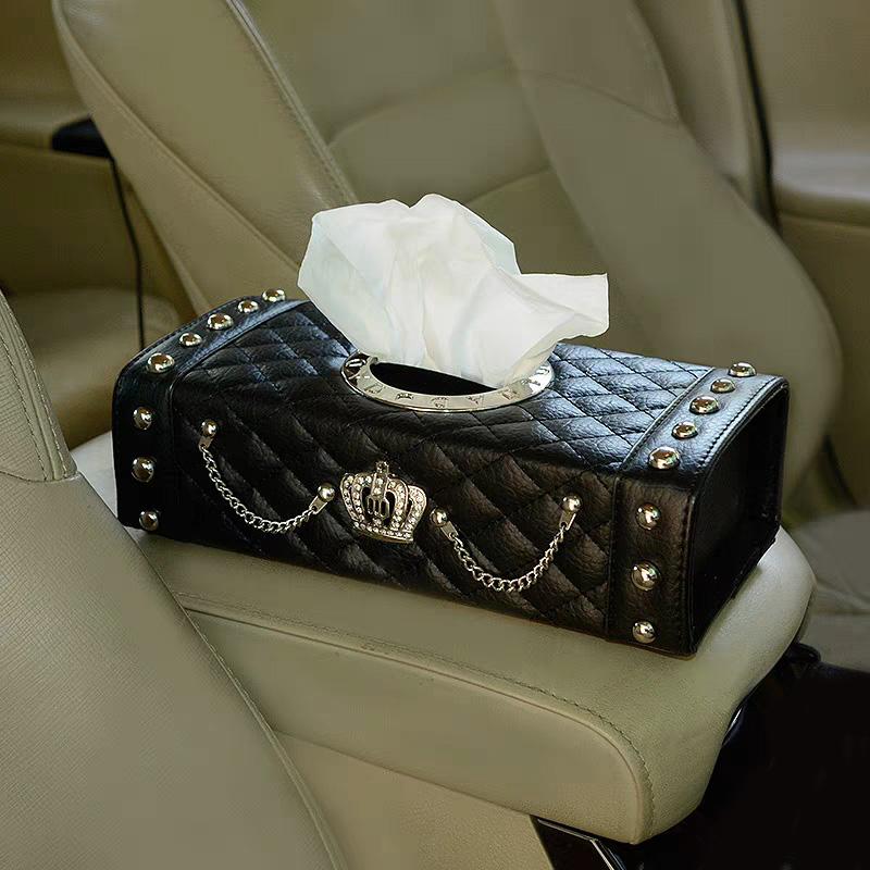 1PC Fashion Rivet Punk Style Car Neck Pillow High Quality Leather Embroidery Crown Auto Headrest Waist Supports Car Accessories