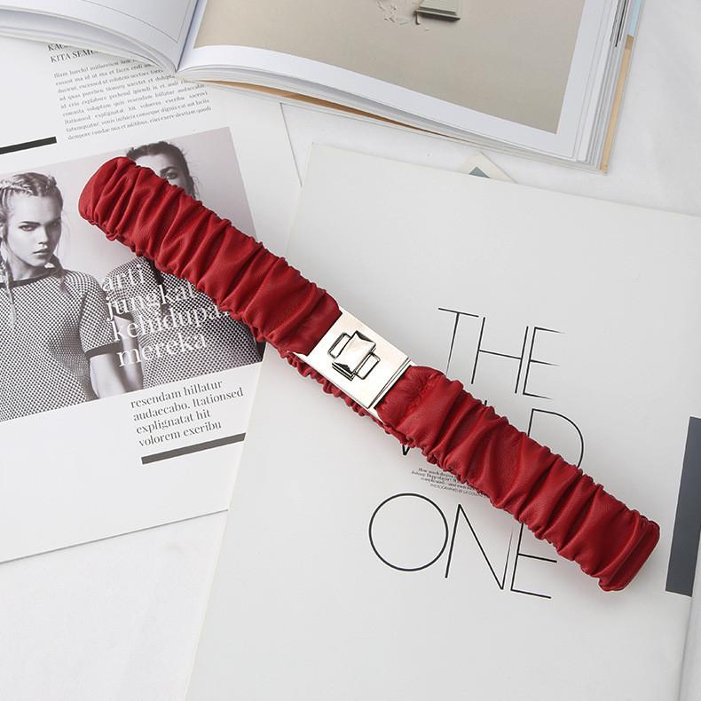 Кожаный Пояс для Талии Женский Мужской с Двойной Пряжкой Винтажный Стиль Модный Аксессуар красный