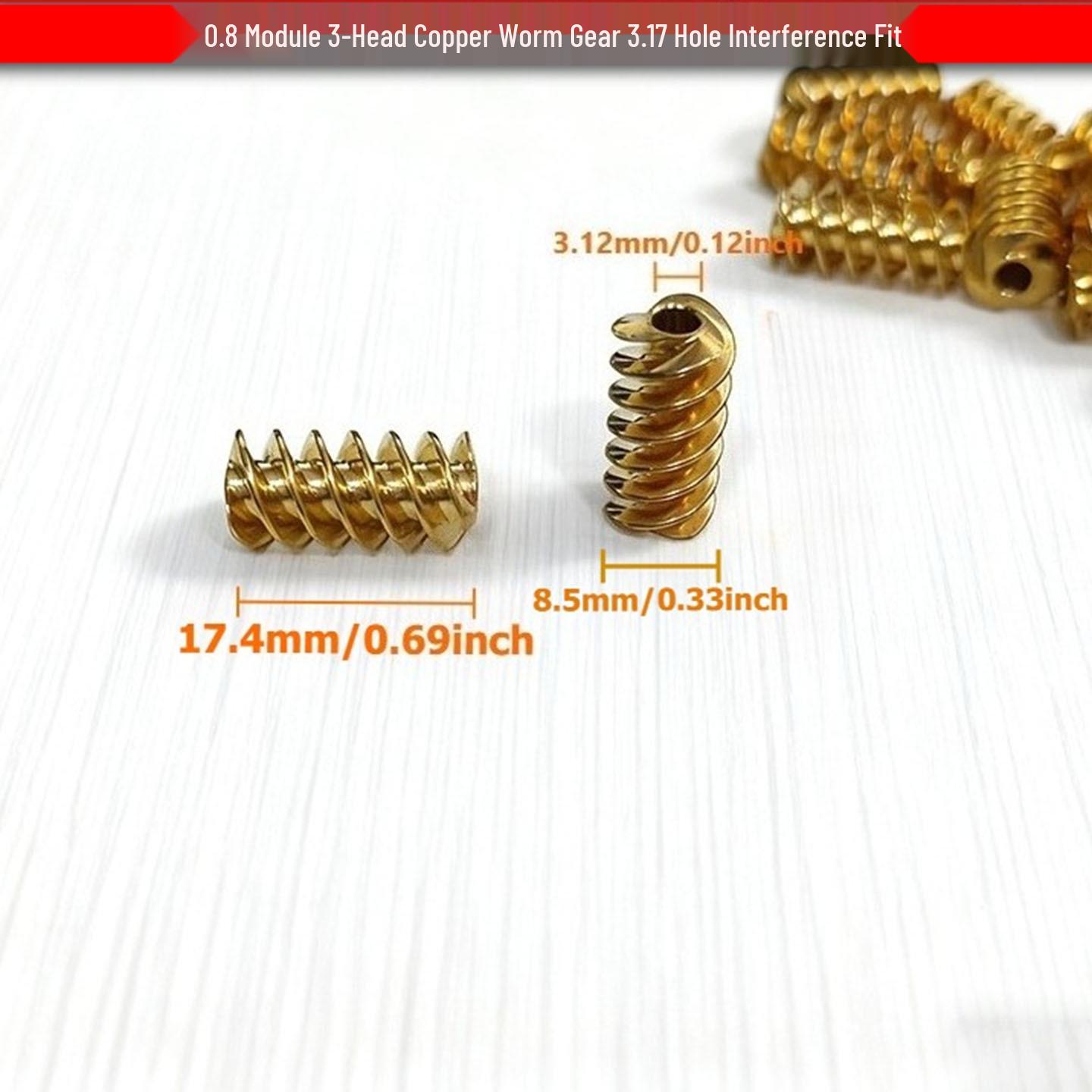 

Module 0.8 Brass Worm Gear Set: 3-Head, 3.17mm Tight Fit Wheel Gear and Copper Screw Rod.