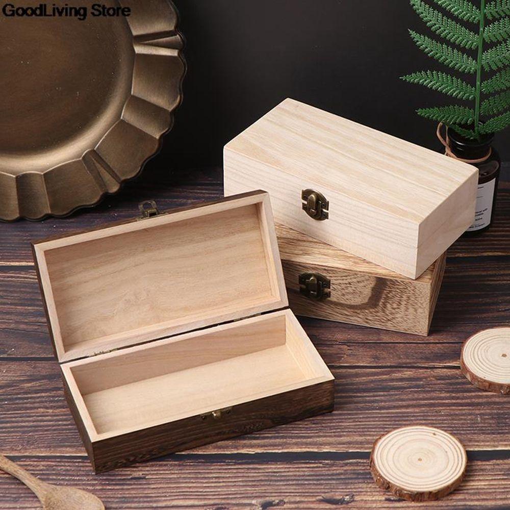 New Tung Wood Rectangular Wooden Storage Box Retro Wooden Box Gift Clamshell Wooden Box Set Storage Decoration Cosmetic
