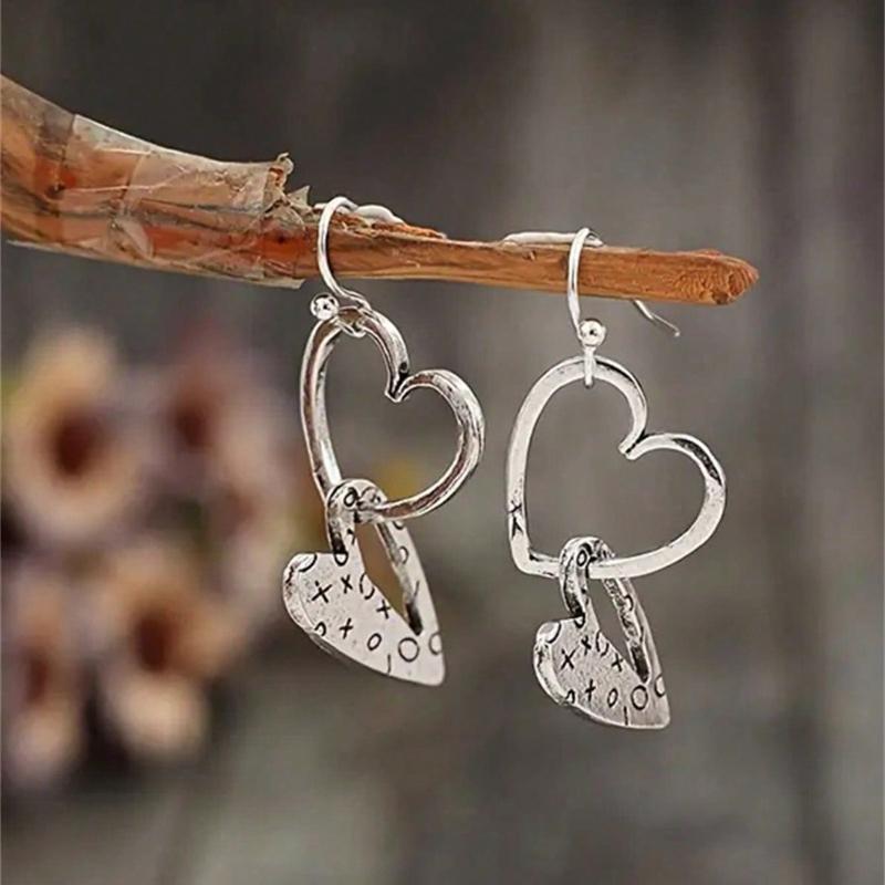 1 Pair Minimalist Retro Hollow Heart Shaped Earrings, Suitable for Women Everyday Casual Wear - Jewelry Gift for Friends