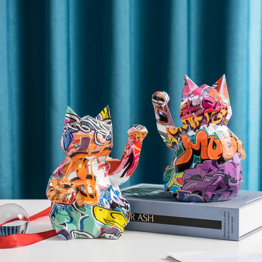 Nordic Geometric Lucky Cat Statue Animal Statues TV Home Living RoomHome Decoration Sculpture