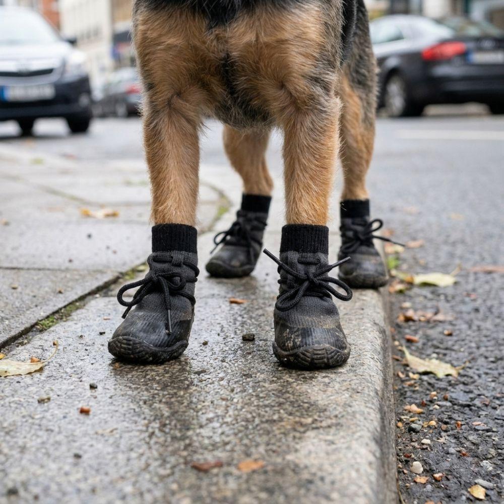 4PCS Non-slip Knitted Dog Shoes Waterproof Adjustable Straps Elastic Dog Booties Wear Resistant Breathable Lace-up Dog Socks