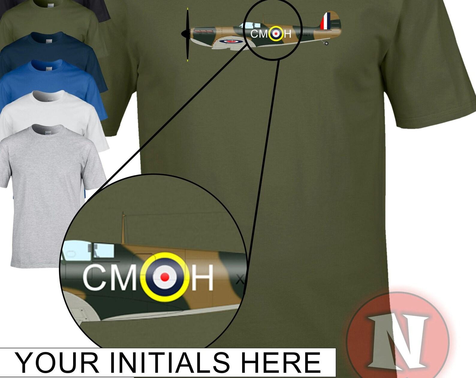 Spitfire personalised T-Shirt. Your chosen initials printed on the classic WW2 fighter plane 4XL