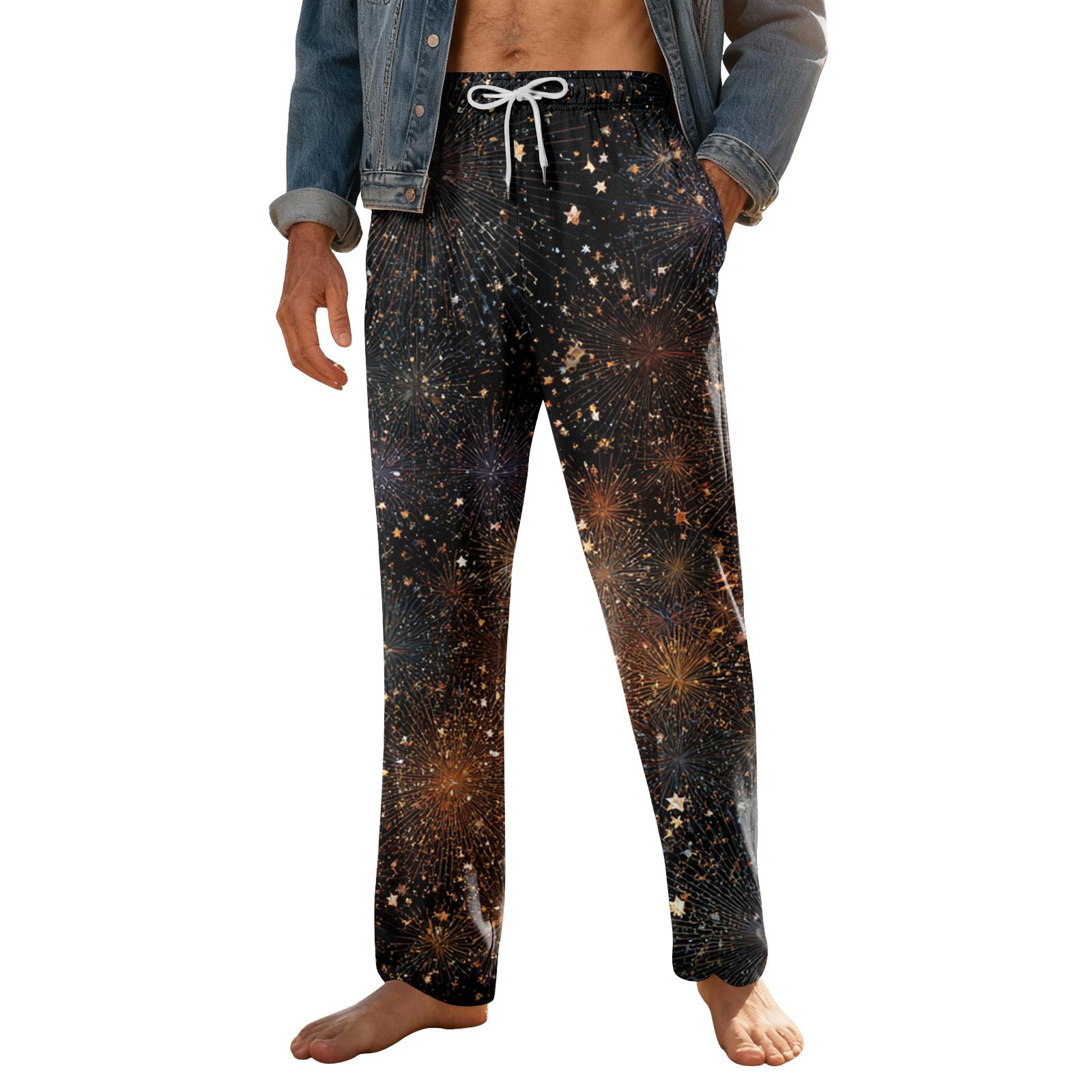 

Мужские домашние мягкие пижамные штаны со шнурком и карманами, повседневные спортивные штаны M чёрный