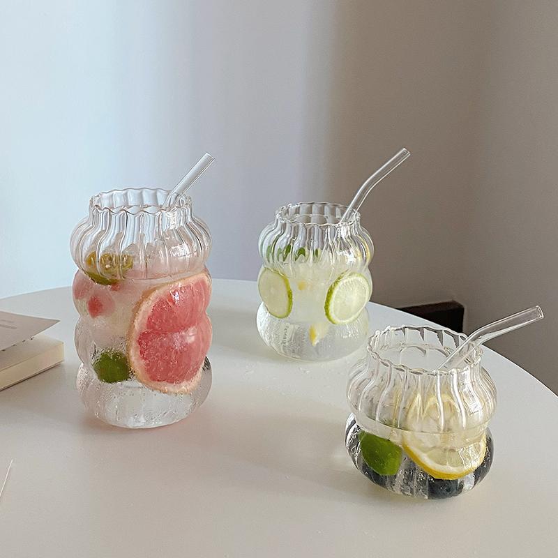 Glass Cups Cold Iced Coffee Mug Transparent Drinking Glasses Coffee Mug Cute Glass Cups Desk Accessorie Aesthetic Cocktail Cup
